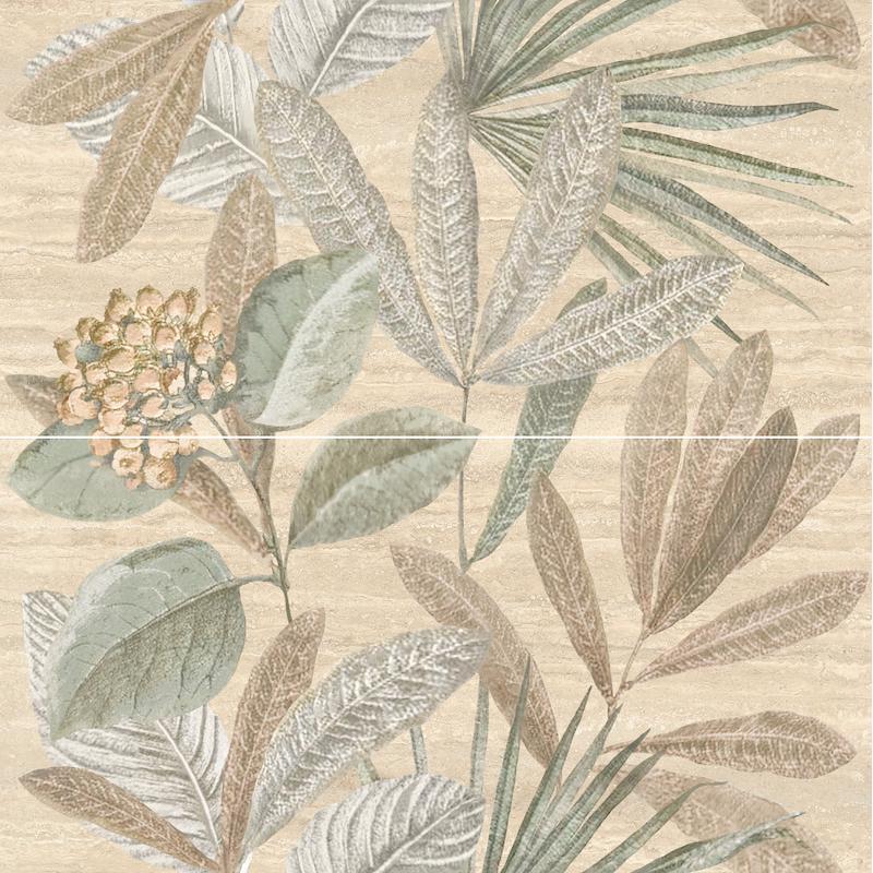 Marazzi MYSTONE TRAVERTINO Classico Decoro Botanico Pannello 120x120 cm 10.5 mm Matte