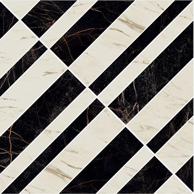 VERSACE MARBLE MOSAICO OPTICAL NERO/BIANCO 58,5x58,5 cm 9.5 mm Geläppt